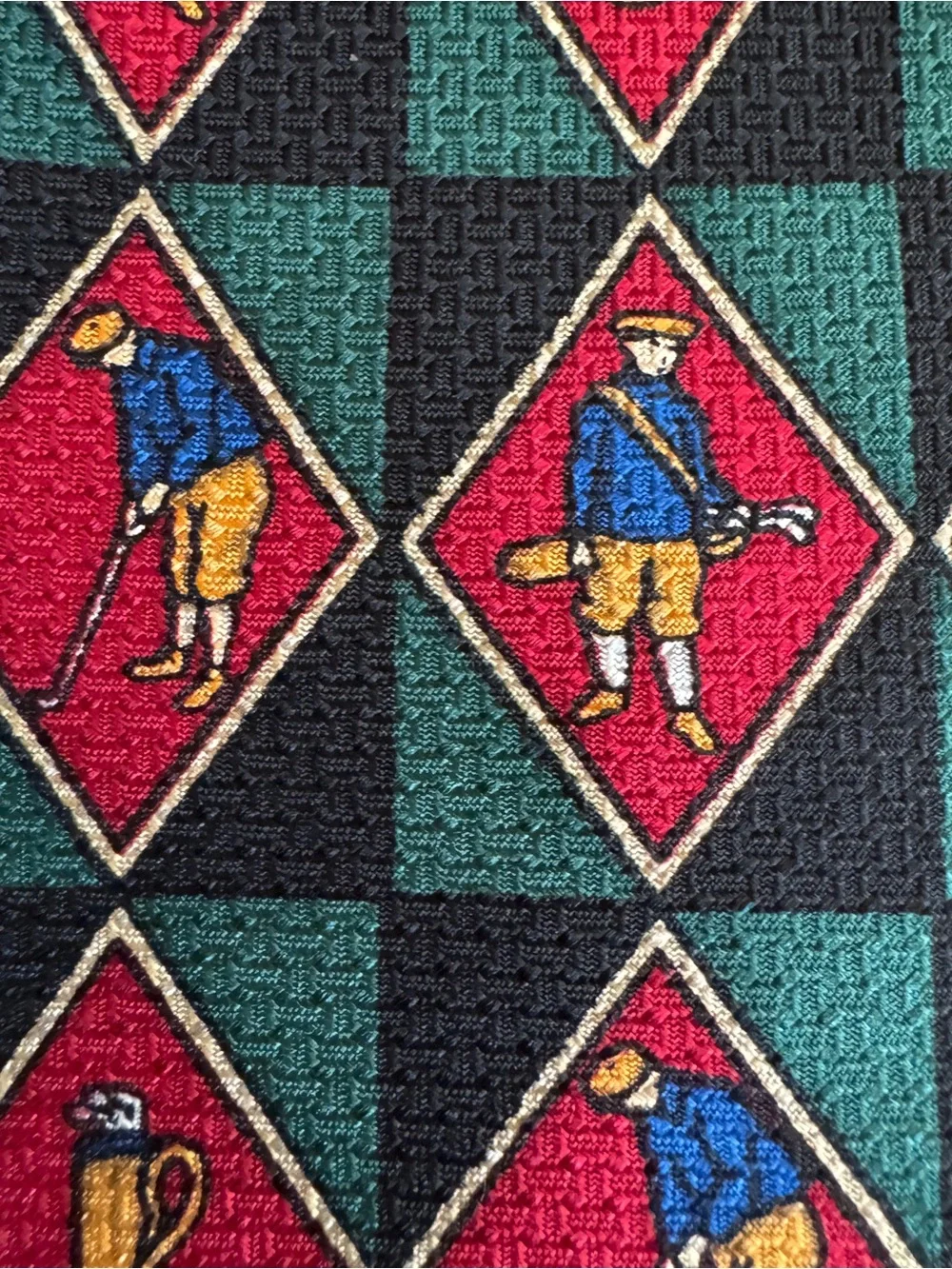 Vintage St Andrews Golf Silk Tie Golfer Caddy Golf Bag Novelty 100% Silk 57.75”